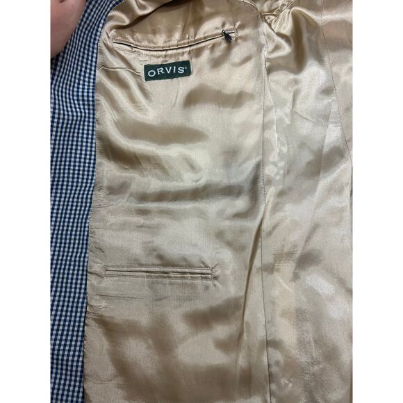 Orvis Gingham Sport Coat Jacket Navy Khaki Check 42L Classic Blazer Cotton Blend - Picture 7 of 8